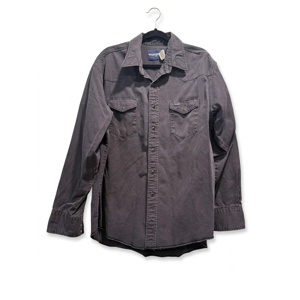 Wrangler Mens Western Pearl Snap Shirt Charcoal Black Cotton Twill MW9281X 18x36
